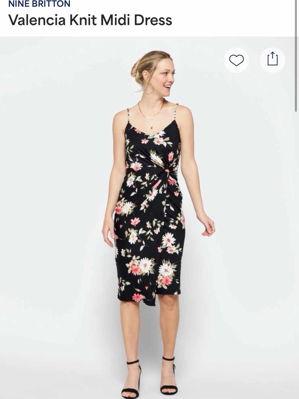 nine britton Black Floral Twist-Knot Midi Dress
